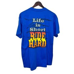 Vintage Wrangler Life Is Short Ride Hard Blue Cotton Tshirt Size Large